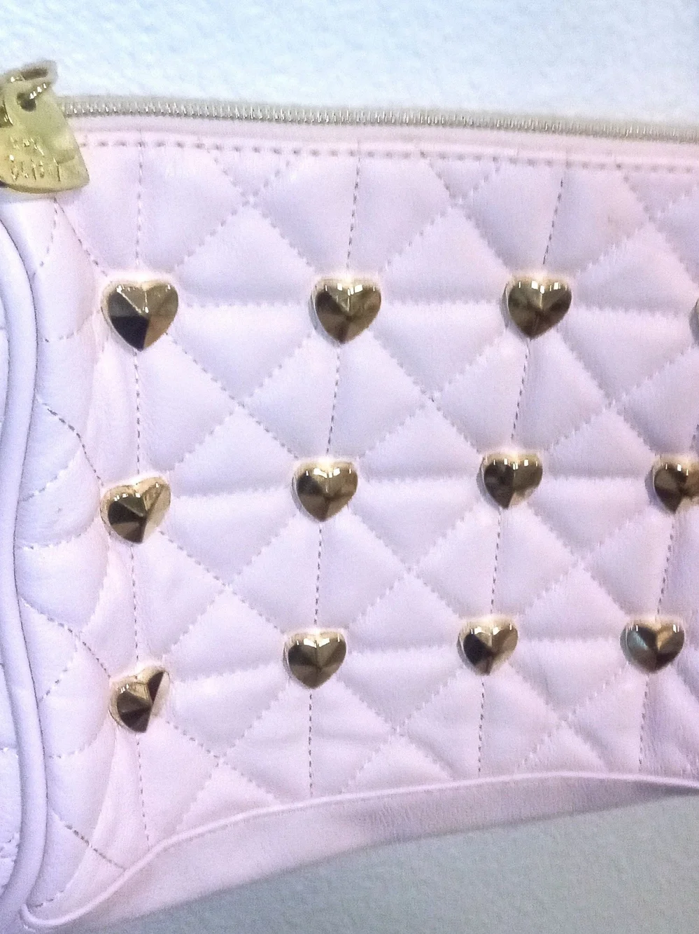 Betsey Johnson Pink Quilted Crossbody Bag With Gold Hearts Details